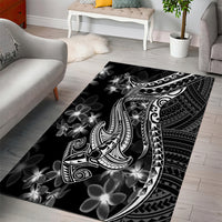 Black Polynesia Area Rug Shark Tattoo With Polynesian Plumeria LT14 - Polynesian Pride