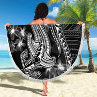 Black Polynesia Beach Blanket Shark Tattoo With Polynesian Plumeria LT14 - Polynesian Pride