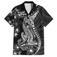 Black Polynesia Family Matching Long Sleeve Bodycon Dress and Hawaiian Shirt Shark Tattoo With Polynesian Plumeria LT14 Dad's Shirt - Short Sleeve Black - Polynesian Pride
