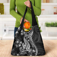 Black Polynesia Grocery Bag Shark Tattoo With Polynesian Plumeria