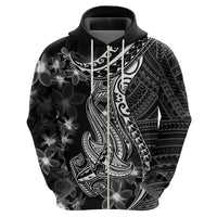 Black Polynesia Hoodie Shark Tattoo With Polynesian Plumeria LT14 - Polynesian Pride
