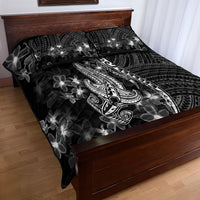 Black Polynesia Quilt Bed Set Shark Tattoo With Polynesian Plumeria LT14 - Polynesian Pride