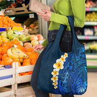 Blue Polynesia Grocery Bag Plumeria Tropical Leaves With Galaxy Polynesian Art