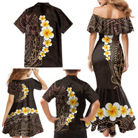 Brown Polynesia Family Matching Mermaid Dress and Hawaiian Shirt Plumeria Tropical Leaves With Galaxy Polynesian Art LT14 - Polynesian Pride