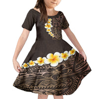 Brown Polynesia Family Matching Tank Maxi Dress and Hawaiian Shirt Plumeria Tropical Leaves With Galaxy Polynesian Art LT14 Daughter's Dress Brown - Polynesian Pride