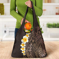 Brown Polynesia Grocery Bag Plumeria Tropical Leaves With Galaxy Polynesian Art