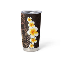 Brown Polynesia Tumbler Cup Plumeria Tropical Leaves With Galaxy Polynesian Art