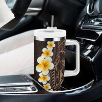 Brown Polynesia Tumbler With Handle Plumeria Tropical Leaves With Galaxy Polynesian Art