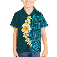 Turquosie Polynesia Family Matching Short Sleeve Bodycon Dress and Hawaiian Shirt Plumeria Tropical Leaves With Galaxy Polynesian Art LT14 Son's Shirt Turquoise - Polynesian Pride