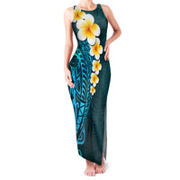 Turquosie Polynesia Family Matching Tank Maxi Dress and Hawaiian Shirt Plumeria Tropical Leaves With Galaxy Polynesian Art LT14 Mom's Dress Turquoise - Polynesian Pride
