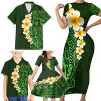 Green Polynesia Family Matching Short Sleeve Bodycon Dress and Hawaiian Shirt Plumeria Tropical Leaves With Galaxy Polynesian Art LT14 - Polynesian Pride