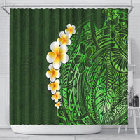 Green Polynesia Shower Curtain Plumeria Tropical Leaves With Galaxy Polynesian Art LT14 - Polynesian Pride