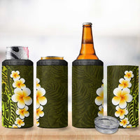 Lime Green Tropical Plumeria With Galaxy Polynesian Art 4 in 1 Can Cooler Tumbler