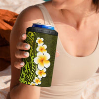 Lime Green Tropical Plumeria With Galaxy Polynesian Art 4 in 1 Can Cooler Tumbler