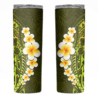 Lime Green Tropical Plumeria With Galaxy Polynesian Art Skinny Tumbler