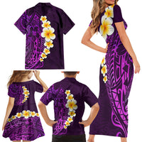 Purple Tropical Plumeria With Galaxy Polynesian Art Family Matching Short Sleeve Bodycon Dress and Hawaiian Shirt LT14 - Polynesian Pride