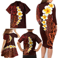 Red Tropical Plumeria With Galaxy Polynesian Art Family Matching Long Sleeve Bodycon Dress and Hawaiian Shirt LT14 - Polynesian Pride