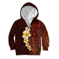 Red Tropical Plumeria With Galaxy Polynesian Art Kid Hoodie LT14 Zip Hoodie Red - Polynesian Pride