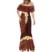 Red Tropical Plumeria With Galaxy Polynesian Art Mermaid Dress LT14 - Polynesian Pride