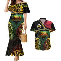 Vanuatu 1980 Couples Matching Mermaid Dress and Hawaiian Shirt Hapi 46 Yia Indipendens Anivesari LT14 Black - Polynesian Pride