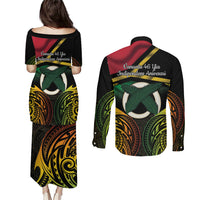 Vanuatu 1980 Couples Matching Puletasi and Long Sleeve Button Shirt Hapi 46 Yia Indipendens Anivesari LT14 - Polynesian Pride
