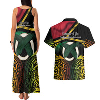 Vanuatu 1980 Couples Matching Tank Maxi Dress and Hawaiian Shirt Hapi 46 Yia Indipendens Anivesari LT14 - Polynesian Pride