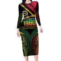 Vanuatu 1980 Family Matching Long Sleeve Bodycon Dress and Hawaiian Shirt Hapi 45 Yia Indipendens Anivesari LT14 Mom's Dress Black - Polynesian Pride