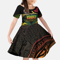 Vanuatu 1980 Family Matching Mermaid Dress and Hawaiian Shirt Hapi 46 Yia Indipendens Anivesari LT14 Daughter's Dress Black - Polynesian Pride