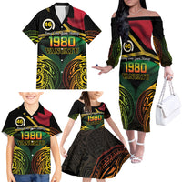 Vanuatu 1980 Family Matching Off The Shoulder Long Sleeve Dress and Hawaiian Shirt Hapi 46 Yia Indipendens Anivesari LT14 - Polynesian Pride