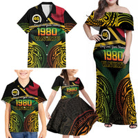 Vanuatu 1980 Family Matching Off Shoulder Maxi Dress and Hawaiian Shirt Hapi 46 Yia Indipendens Anivesari LT14 - Polynesian Pride