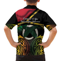 Vanuatu 1980 Family Matching Off Shoulder Short Dress and Hawaiian Shirt Hapi 46 Yia Indipendens Anivesari LT14 - Polynesian Pride