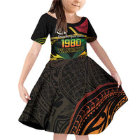 Vanuatu 1980 Family Matching Off Shoulder Short Dress and Hawaiian Shirt Hapi 46 Yia Indipendens Anivesari LT14 Daughter's Dress Black - Polynesian Pride