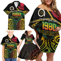Vanuatu 1980 Family Matching Off Shoulder Short Dress and Hawaiian Shirt Hapi 46 Yia Indipendens Anivesari LT14 - Polynesian Pride