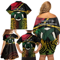 Vanuatu 1980 Family Matching Off Shoulder Short Dress and Hawaiian Shirt Hapi 46 Yia Indipendens Anivesari LT14 - Polynesian Pride