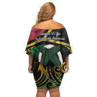 Vanuatu 1980 Family Matching Off Shoulder Short Dress and Hawaiian Shirt Hapi 46 Yia Indipendens Anivesari LT14 - Polynesian Pride