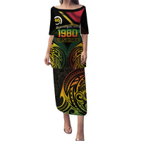 Vanuatu 1980 Family Matching Puletasi and Hawaiian Shirt Hapi 46 Yia Indipendens Anivesari LT14 Mom's Dress Black - Polynesian Pride