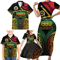 Vanuatu 1980 Family Matching Short Sleeve Bodycon Dress and Hawaiian Shirt Hapi 46 Yia Indipendens Anivesari LT14 - Polynesian Pride