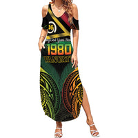 Vanuatu 1980 Family Matching Summer Maxi Dress and Hawaiian Shirt Hapi 46 Yia Indipendens Anivesari LT14 Mom's Dress Black - Polynesian Pride