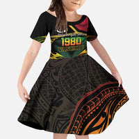 Vanuatu 1980 Family Matching Tank Maxi Dress and Hawaiian Shirt Hapi 46 Yia Indipendens Anivesari LT14 Daughter's Dress Black - Polynesian Pride