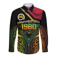Vanuatu 1980 Long Sleeve Button Shirt Hapi 46 Yia Indipendens Anivesari LT14 Unisex Black - Polynesian Pride