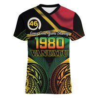 Vanuatu 1980 Women V-Neck T-Shirt Hapi 45 Yia Indipendens Anivesari