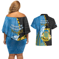 Tuvalu Independence Day Couples Matching Off Shoulder Short Dress and Hawaiian Shirt Manuia te tutokotasi o Tuvaluan Dolphin Tattoo
