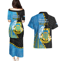 Tuvalu Independence Day Couples Matching Puletasi and Hawaiian Shirt Manuia te tutokotasi o Tuvaluan Dolphin Tattoo