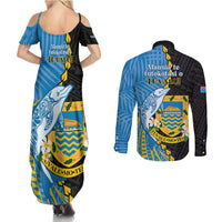 Tuvalu Independence Day Couples Matching Summer Maxi Dress and Long Sleeve Button Shirt Manuia te tutokotasi o Tuvaluan Dolphin Tattoo