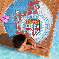Personalised Fiji Day Beach Blanket Fijian Tapa Pattern Mix Tagimoucia - Blue Version