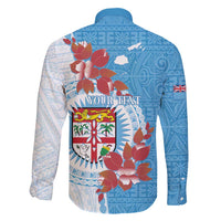 Personalised Fiji Day Family Matching Long Sleeve Bodycon Dress and Hawaiian Shirt Fijian Tapa Pattern Mix Tagimoucia - Blue Version LT14 - Polynesian Pride