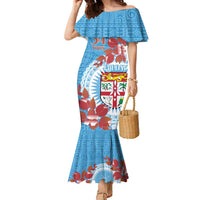Personalised Fiji Day Family Matching Mermaid Dress and Hawaiian Shirt Fijian Tapa Pattern Mix Tagimoucia - Blue Version LT14 Mom's Dress Blue - Polynesian Pride