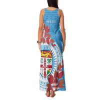 Personalised Fiji Day Family Matching Tank Maxi Dress and Hawaiian Shirt Fijian Tapa Pattern Mix Tagimoucia - Blue Version