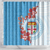 Personalised Fiji Day Shower Curtain Fijian Tapa Pattern Mix Tagimoucia - Blue Version