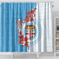 Personalised Fiji Day Shower Curtain Fijian Tapa Pattern Mix Tagimoucia - Blue Version